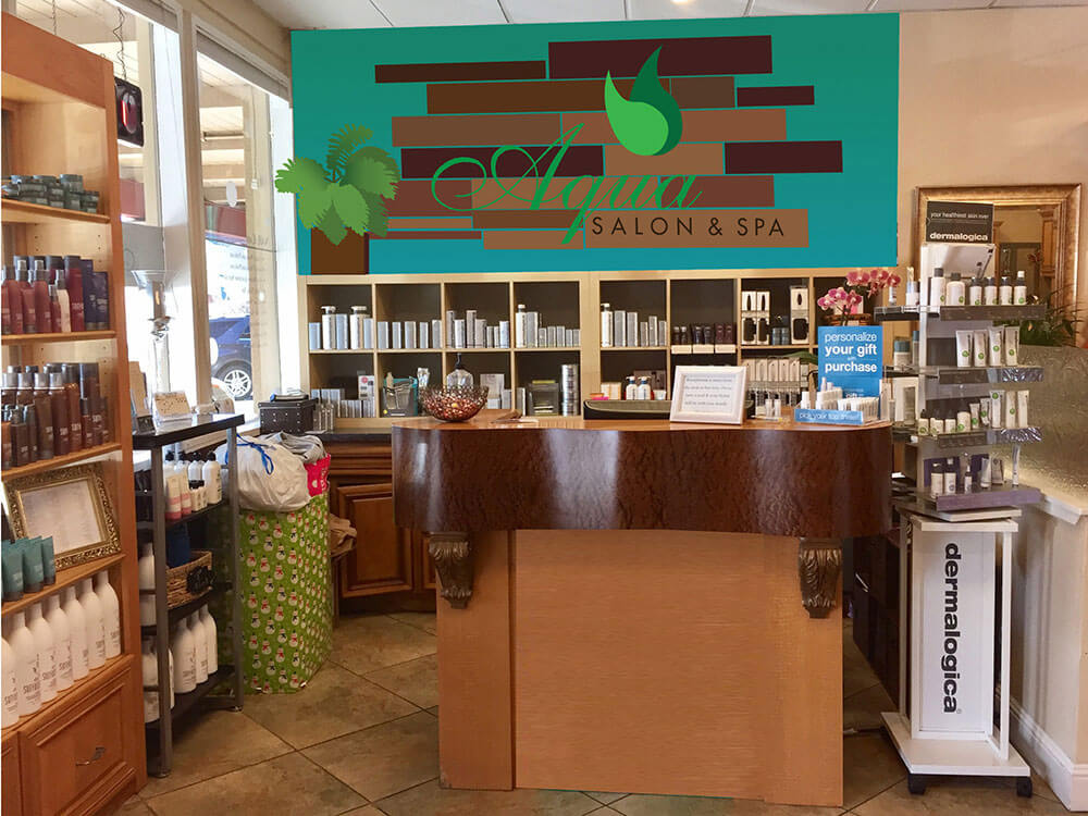 Aqua Salon and Spa Living wall, air plants, reclaimed wood, planters, ferns, succulents
